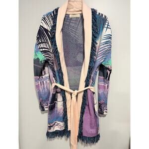 Anthropologie Aldo-Martins Moira Fringed Cardigan Tie Waist Art Print Small